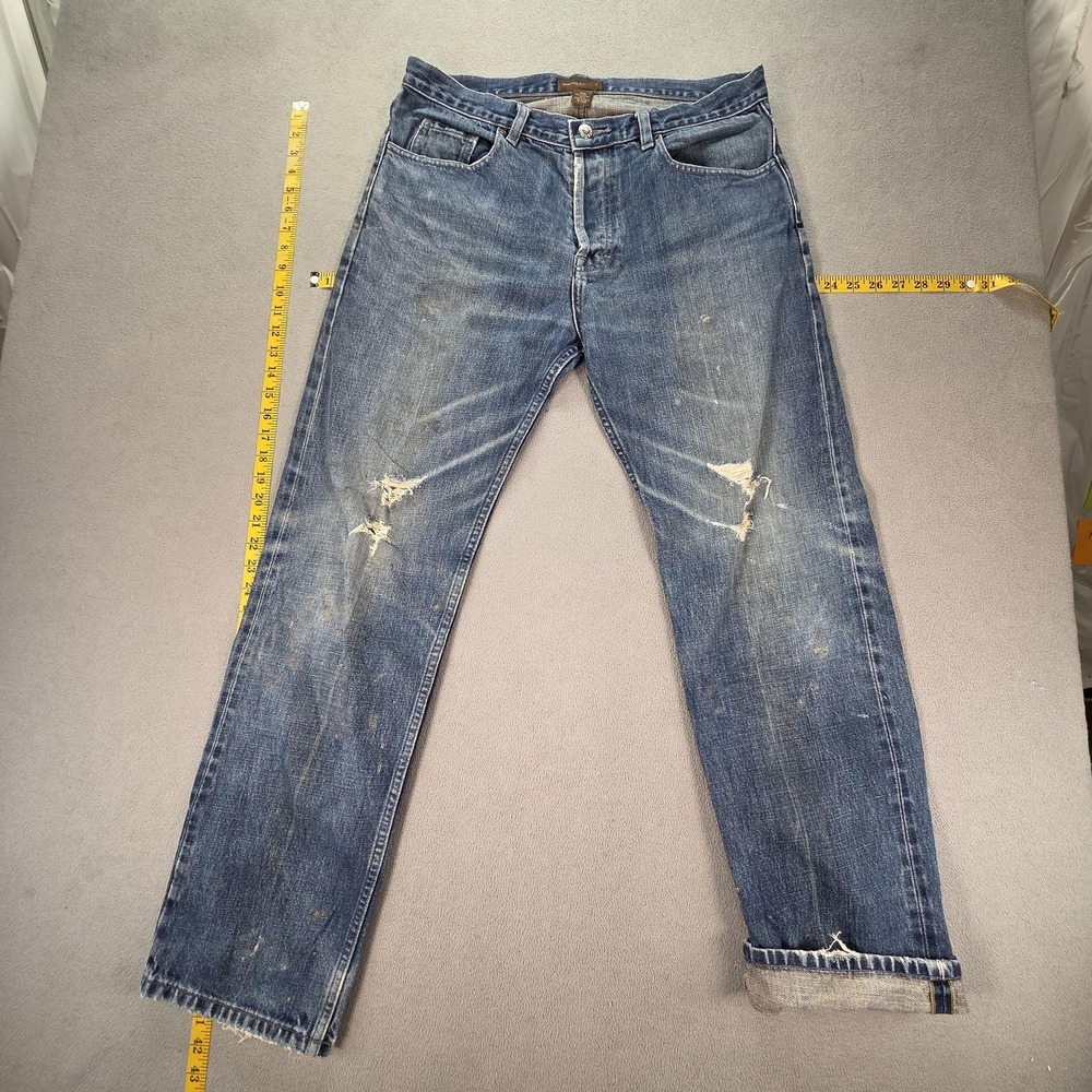 Banana Republic Jeans Mens Selvedge Blue Med Wash Thrashed‎ Whiskers Fits 33x31